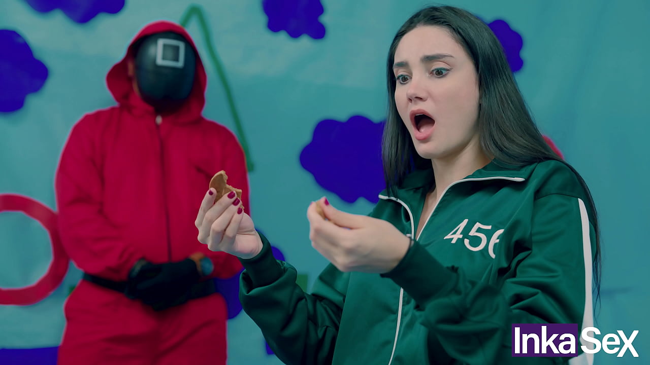 SQUID GAME - Brazilian Victoria Carmargo breaks the cookie in the squid game and gets her meaty pink pussy fucked